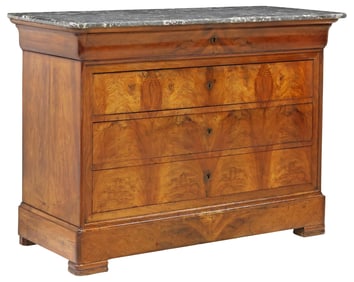 FRENCH LOUIS PHILIPPE MARBLE-TOP WALNUT COMMODE