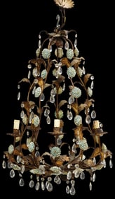 ITALIAN GILT IRON & CRYSTAL 5-LT CHANDELIER