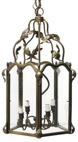 ITALIAN GILT METAL & GLASS 4-LIGHT HANGING LANTERN