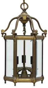 ITALIAN BRONZE HEXAGONAL 3-LIGHT HANGING LANTERN