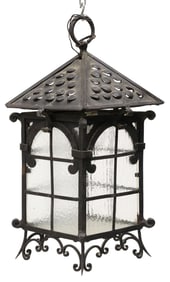 CONTINENTAL WROUGHT IRON & GLASS HANGING LANTERN