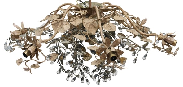 LARGE ITALIAN PAINTED TOLE & CRYSTAL FLORAL 7-LIGHT CHANDELIER