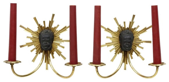 (2) FRENCH BRONZE & METAL TWO-LIGHT SCONCES
