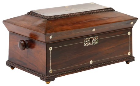 ENGLISH REGENCY MOP-INLAID ROSEWOOD TEA CADDY