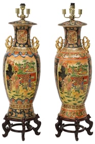 (2) LARGE SATSUMA STYLE PORCELAIN VASIFORM 5-LIGHT FLOOR LAMPS