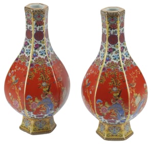 (2) CHINESE PORCELAIN HEXAGONAL VASES
