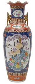 LARGE CHINESE IMARI PALETTE PORCELAIN FLOOR VASE, 43"H