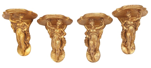 (4) NEOCLASSICAL STYLE GILT FIGURAL WALL BRACKETS