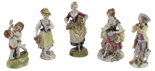 (5) GERMAN POLYCHROME-PAINTED PORCELAIN FIGURES