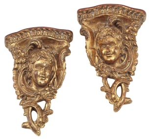 (2) BAROQUE STYLE GILT FIGURAL WALL BRACKETS