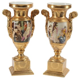 (2) BERLIN (K.P.M.) STYLE GILT PORCELAIN VASES