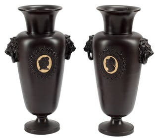 (2) WILHELM SCHILLER & SON NEOCLASSICAL CAMEO PORTRAIT VASES