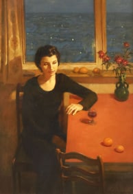 DMITRY LISICHENKO (B.1976) WOMAN IN REFLECTION OIL PAINTING, 29" X 20"