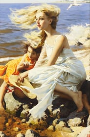 KATYA MORGUN (RUSSIAN, B.1982) PAINTING, 'WINDY AFTERNOON,' 29" X 19"