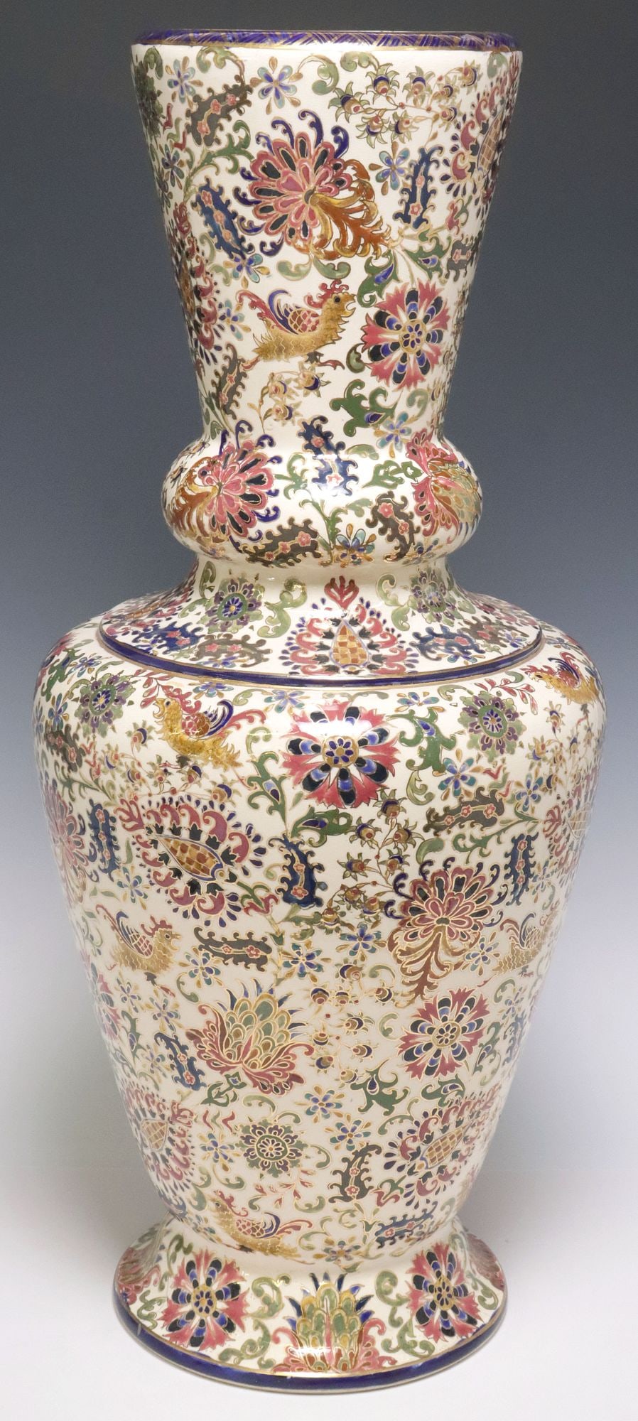 LARGE ITALIAN PARCEL-GILT ARABESQUE ENAMEL MAJOLICA VASE, 25.5"H (1 of 5)