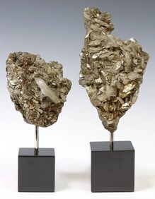 (2) GEOLOGICAL PYRITE SPECIMENS ON BLACK MARBLE BASES