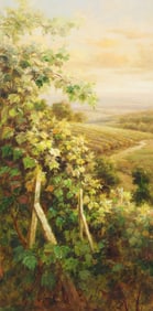 DECORATIVE FRAMED OIL PAINTING VINEYARD LANDSCAPE, 48" X 24"