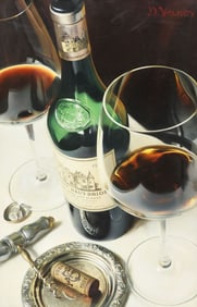 DMITRI VOLKOV (B.1945), TABLE AT THE CHATEAU HAUT-BRION PAINTING, 39" X 25"