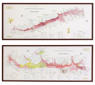 (2) FRAMED FRENCH MAPS GREAT VINEYARDS OF BURGUNDY