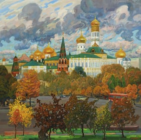 VITALY KORBAN (1928-2010) SOUTH BANK VIEW OF THE KREMLIN OIL PAINTING