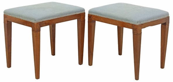 (2) ITALIAN NEOCLASSICAL UPHOLSTERED WALNUT STOOLS/ OTTOMANS