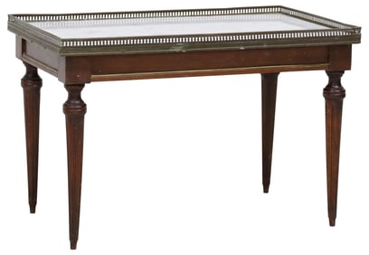 FRENCH LOUIS XVI STYLE MARBLE-TOP MAHOGANY COFFEE TABLE