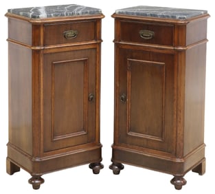 (2) ITALIAN MARBLE-TOP WALNUT NIGHTSTANDS, 19TH C.
