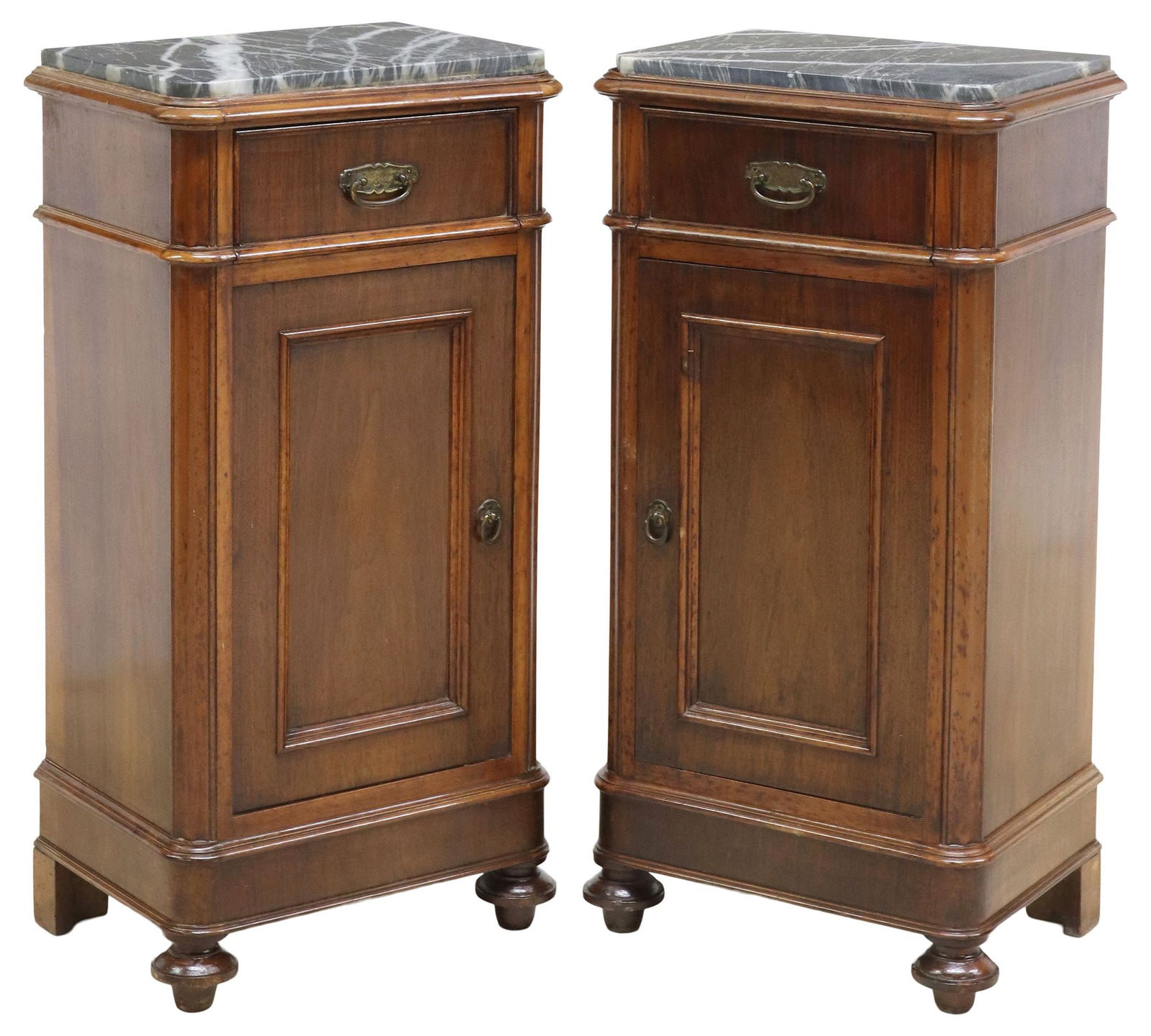 (2) ITALIAN MARBLE-TOP WALNUT NIGHTSTANDS, 19TH C. (1 of 6)