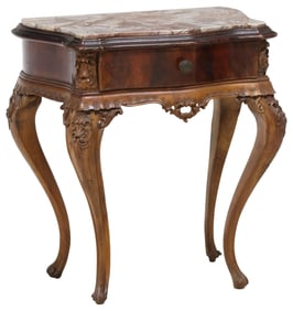ITALIAN LOUIS XV STYLE MARBLE-TOP BURLWOOD SIDE TABLE