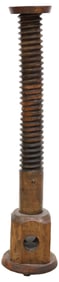 RUSTIC FRENCH WINE PRESS SCREW DISPLAY PEDESTAL, 19TH C.