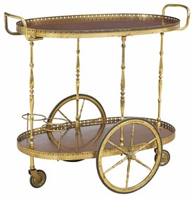 FRENCH BRASS & MAHOGANY SERVICE TROLLEY/ BAR CART