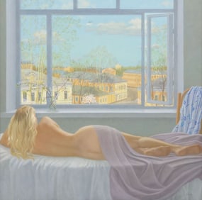 EUGENY SENIN (20TH C.) RECLINING FEMALE NUDE, 39.5" X 39.5"