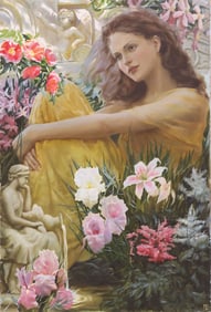 SLAVA MORGUN (RUSSIAN, B.1982) PAINTING, 'CUPID'S ARROW' 31.5" X 47.25"