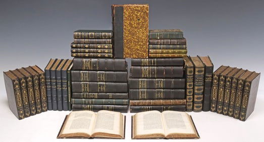 (44) FRENCH LEATHER-BOUND LIBRARY SHELF BOOKS, RELIGION & CIVICS