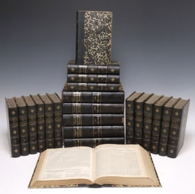 (22) FRENCH LEATHER-BOUND LIBRARY SHELF BOOKS, HISTORY & LAW