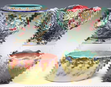 (4) FRENCH ONNAING, ORCHIES & OTHER MAJOLICA JARDINIERES