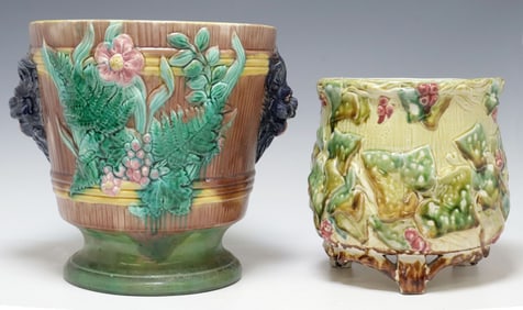 (2) CONTINENTAL MAJOLICA JARDINIERES/ PLANTERS, 1 LONGCHAMPS