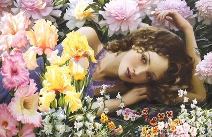 SLAVA MORGUN (RUSSIAN, B.1982) PAINTING, 'LOVELY IN LAVENDER,' 30" X 46"