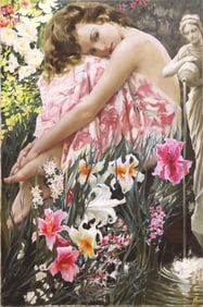 SLAVA MORGUN (RUSSIAN, B.1982) PAINTING, 'THE GAZE OF BEAUTY,' 31.5" X 47.25"