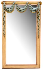 ITALIAN PAINT-DECORATED TROMPE L'OEIL DRAPED BEVELED MIRROR