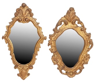 (2) SMALL ITALIAN GILTWOOD CARTOUCHE-FORM MIRRORS