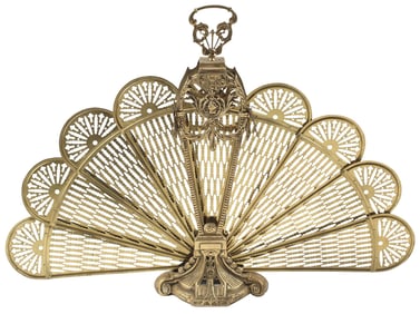 GILT-METAL PEACOCK FAN FOLDING FIREPLACE SCREEN