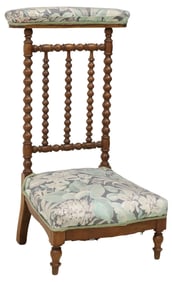 FRENCH BOBBIN TURNED & UPHOLSTERED PRIE-DIEU KNEELER
