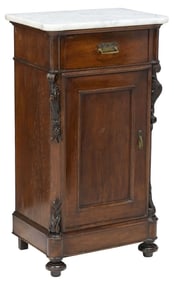 ITALIAN MARBLE-TOP MAHOGANY BEDSIDE CABINET, 19TH C.