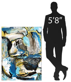 PETRONELLA GREER (B.1945) PAINTING, 'CAVE DWELLING,' 48" X 36"