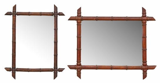 (2) FRENCH FAUX BAMBOO TURNED WOOD WALL MIRRORS