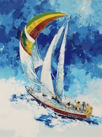 WAYLAND MOORE (1935-2022), 'SEABREEZE SAILING' SERIGRAPH, 37" X 28"