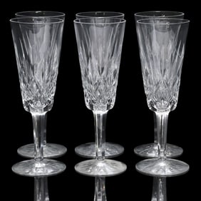 (6) WATERFORD 'LISMORE' CUT CRYSTAL FLUTED CHAMPAGNE GLASSES
