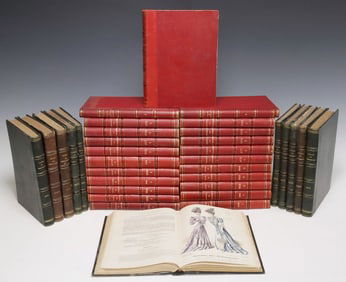 (34) FRENCH LEATHER-BOUND LIBRARY SHELF BOOKS, LADIES' PERIODICALS