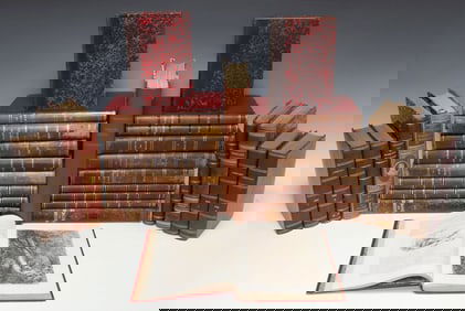 (29) FRENCH LEATHER-BOUND LIBRARY SHELF BOOKS, VARIOUS PERIODICALS